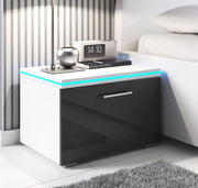 Mesinha de Cabeceira Velvet Branco e Preto com LED RGB