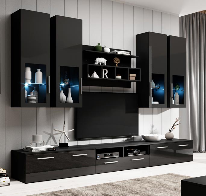 Móvel de sala modelo Arcade cor preta (3 m)