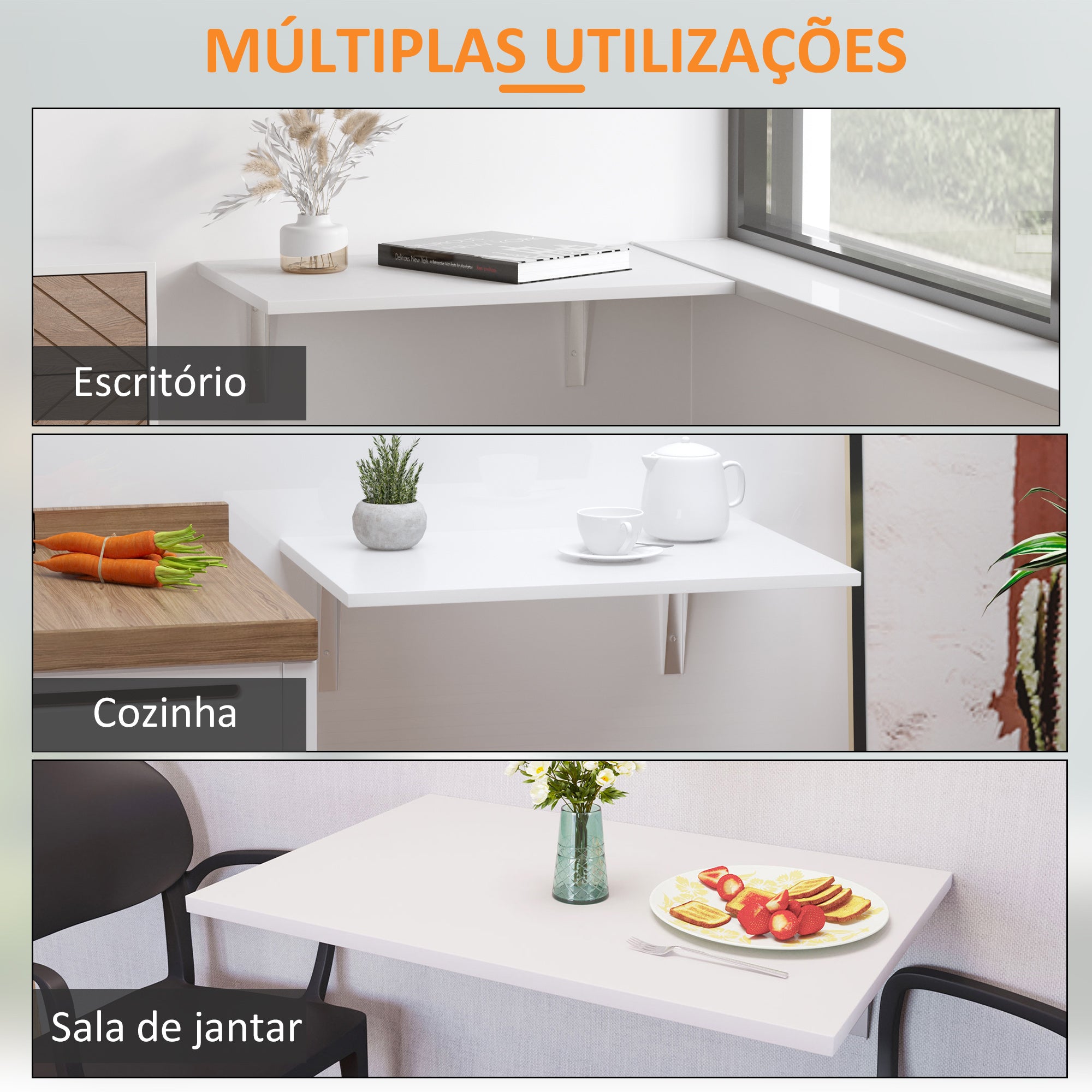 Mesa Dobrável de Parede 60x40x20cm - Branco