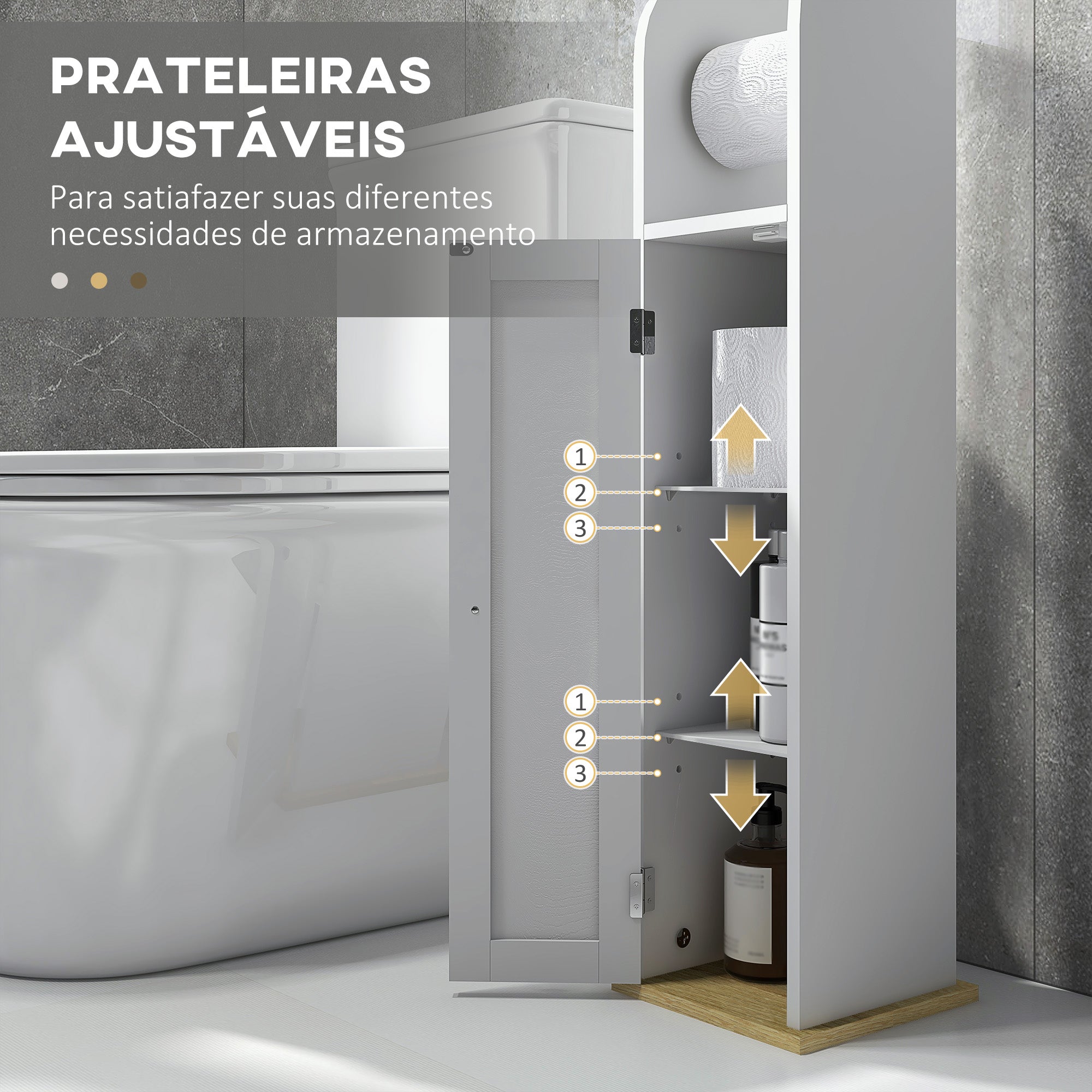 Armário Casa de Banho Branco 20x20x80 cm com Prateleiras Ajustáveis e Suporte para Papel Higiénico