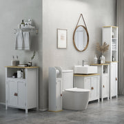 Armário Casa de Banho Branco 20x20x80 cm com Prateleiras Ajustáveis e Suporte para Papel Higiénico