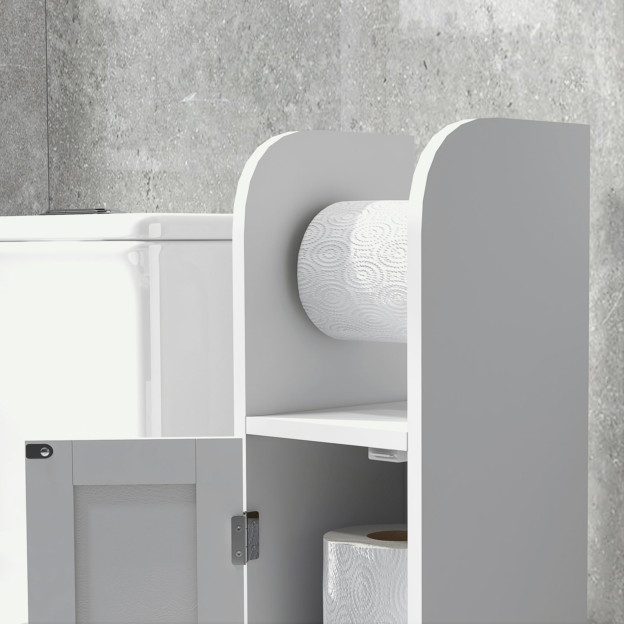 Armário Casa de Banho Branco 20x20x80 cm com Prateleiras Ajustáveis e Suporte para Papel Higiénico
