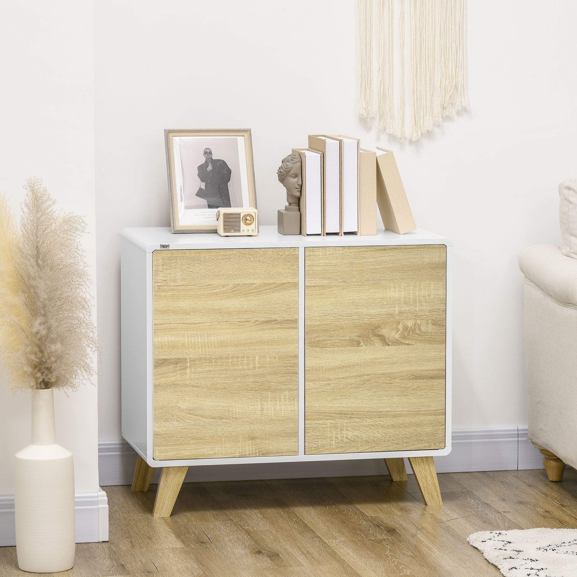Aparador Moderno Buffet de Sala de Jantar 80x40x70cm Branco e Carvalho