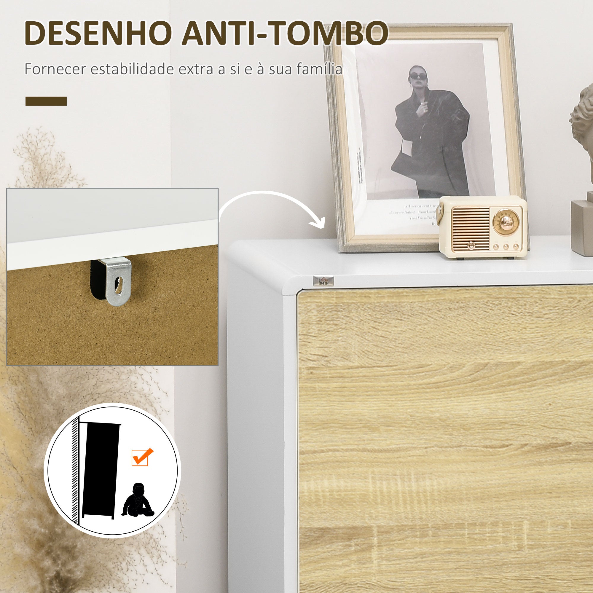 Aparador Moderno Buffet de Sala de Jantar 80x40x70cm Branco e Carvalho