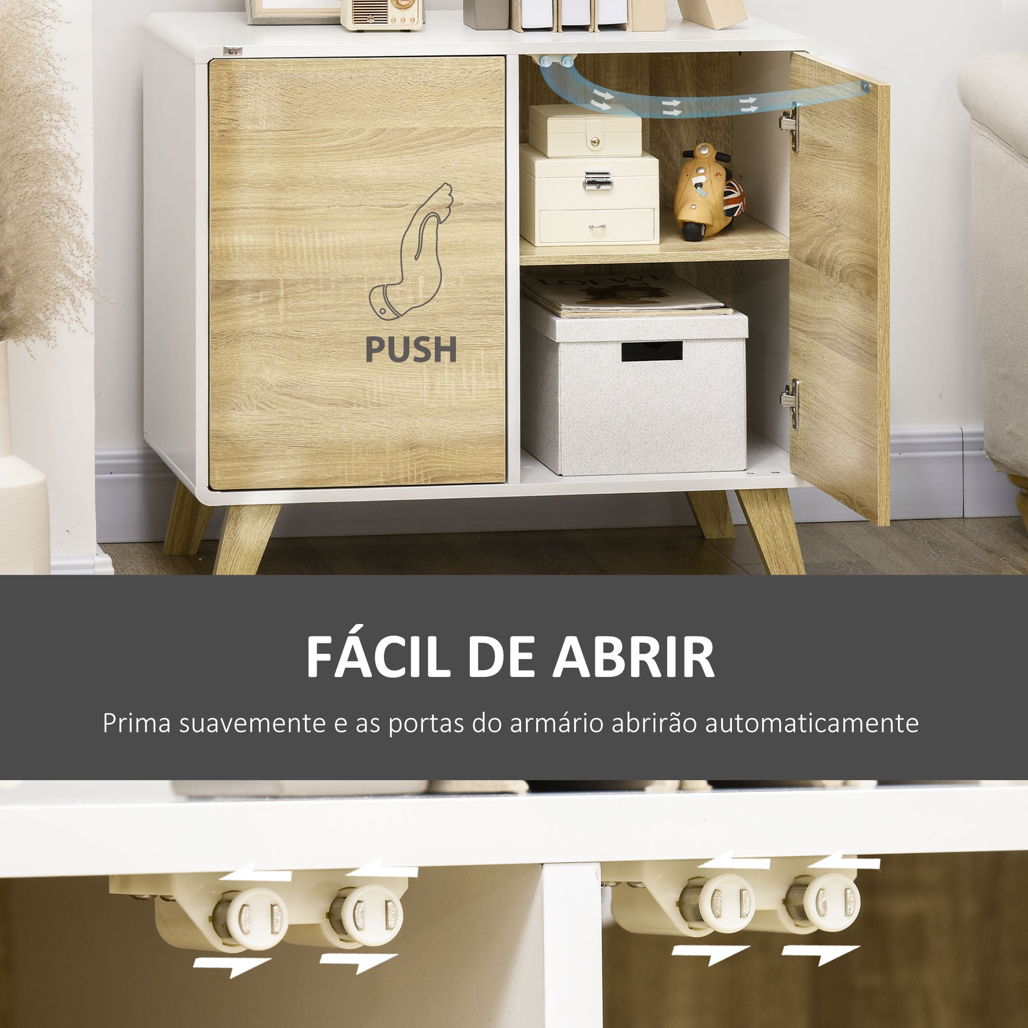 Aparador Moderno Buffet de Sala de Jantar 80x40x70cm Branco e Carvalho