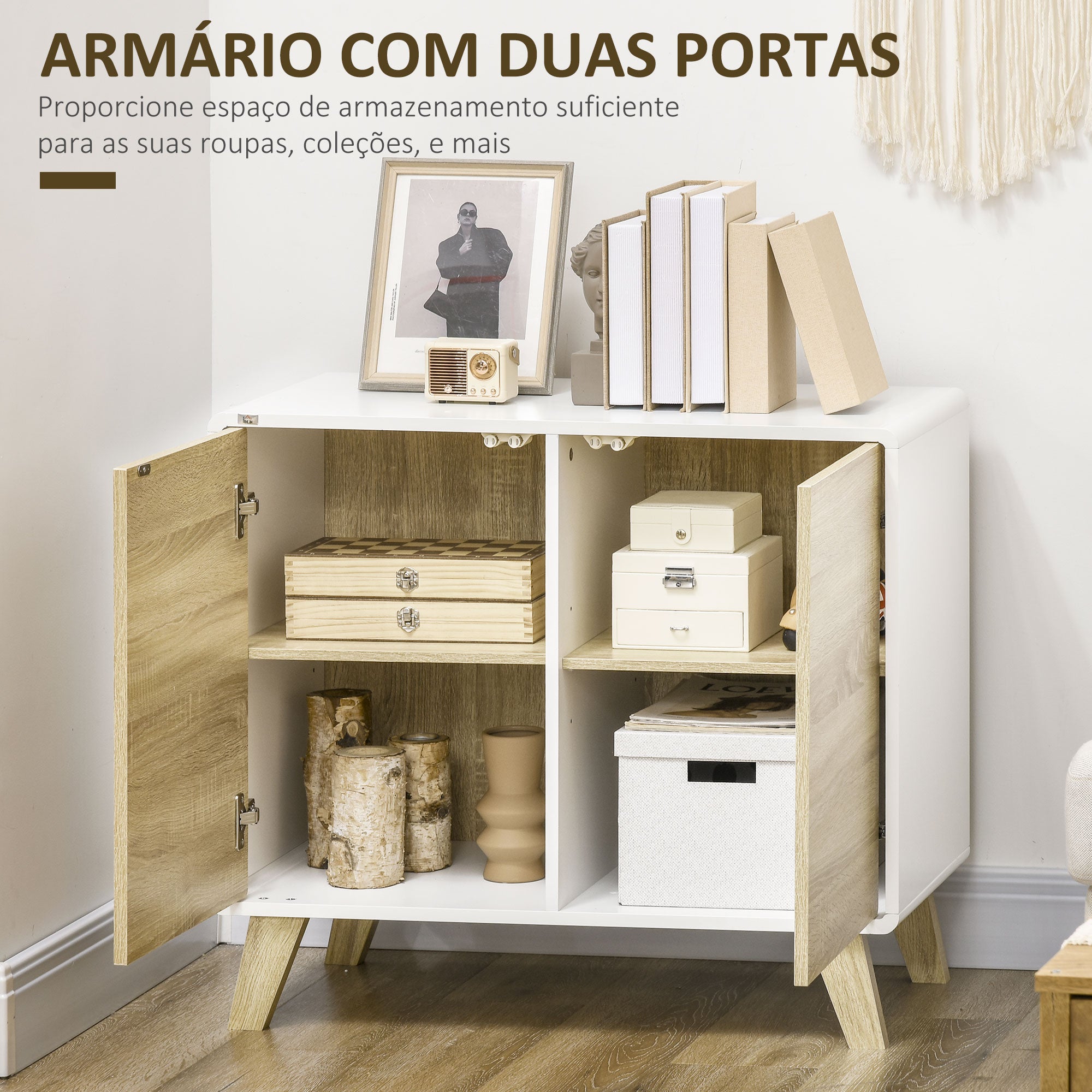 Aparador Moderno Buffet de Sala de Jantar 80x40x70cm Branco e Carvalho