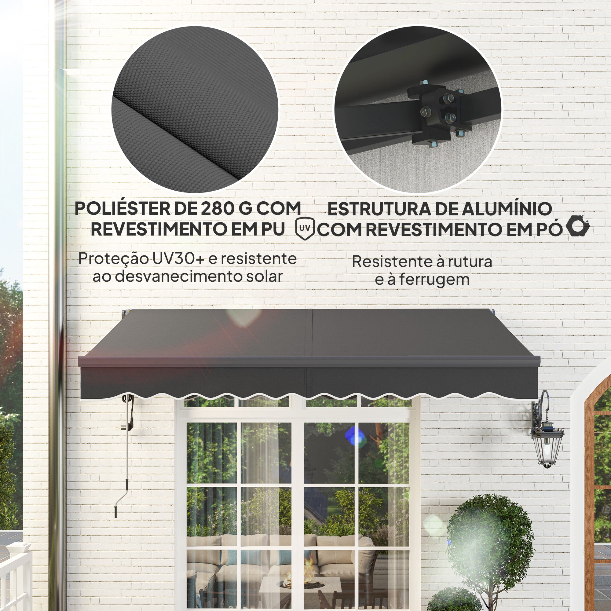 Toldo Retrátil Elétrico 296x250 cm - Cinza Escuro