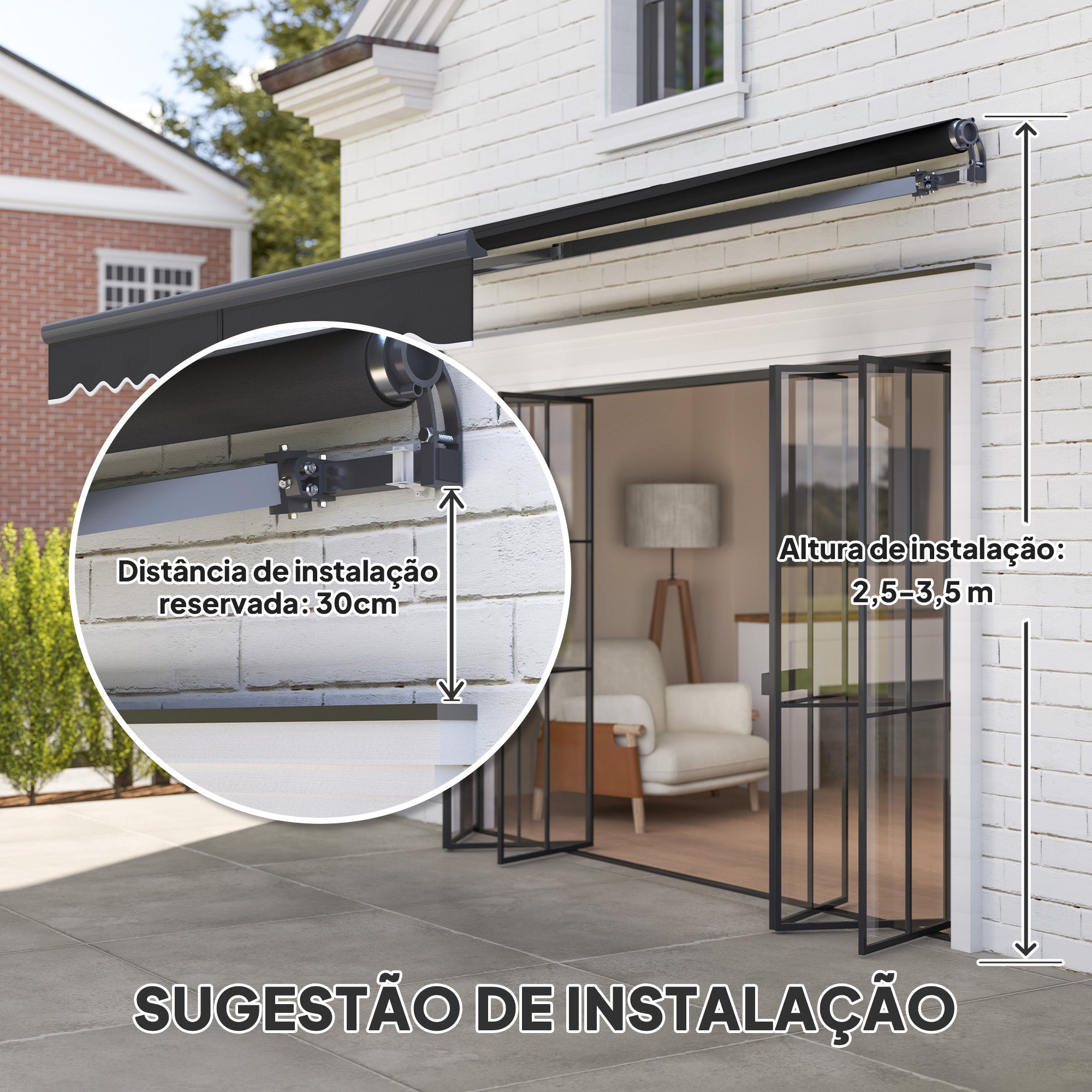 Toldo Retrátil Elétrico 296x250 cm - Cinza Escuro