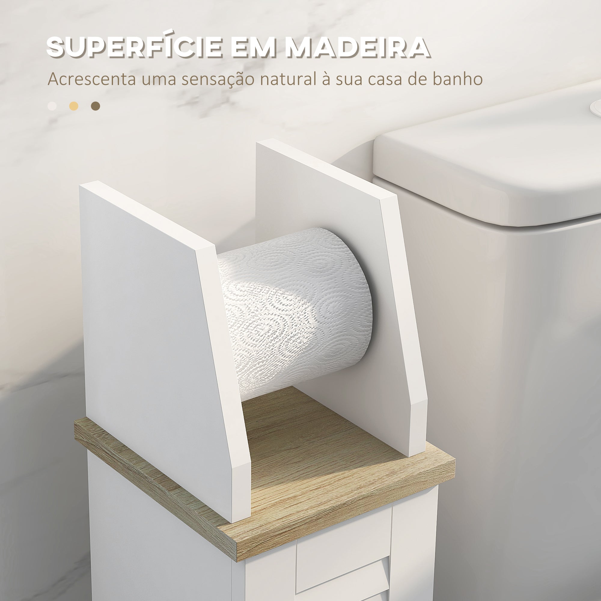 Armário Casa de Banho Moderno 18x20x80 cm Branco e Madeira