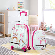 Conjunto de Viagem Infantil com Mala e Mochila de Rodinhas 16'' Mala + 12'' Mochila Estampado de Coruja