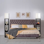 Elegante Candeeiro de Pé com Prateleira, Gaveta e Porta USB Interruptor de Corrente Luminosidade de 3 Níveis Luz para Quarto Sala de Estar