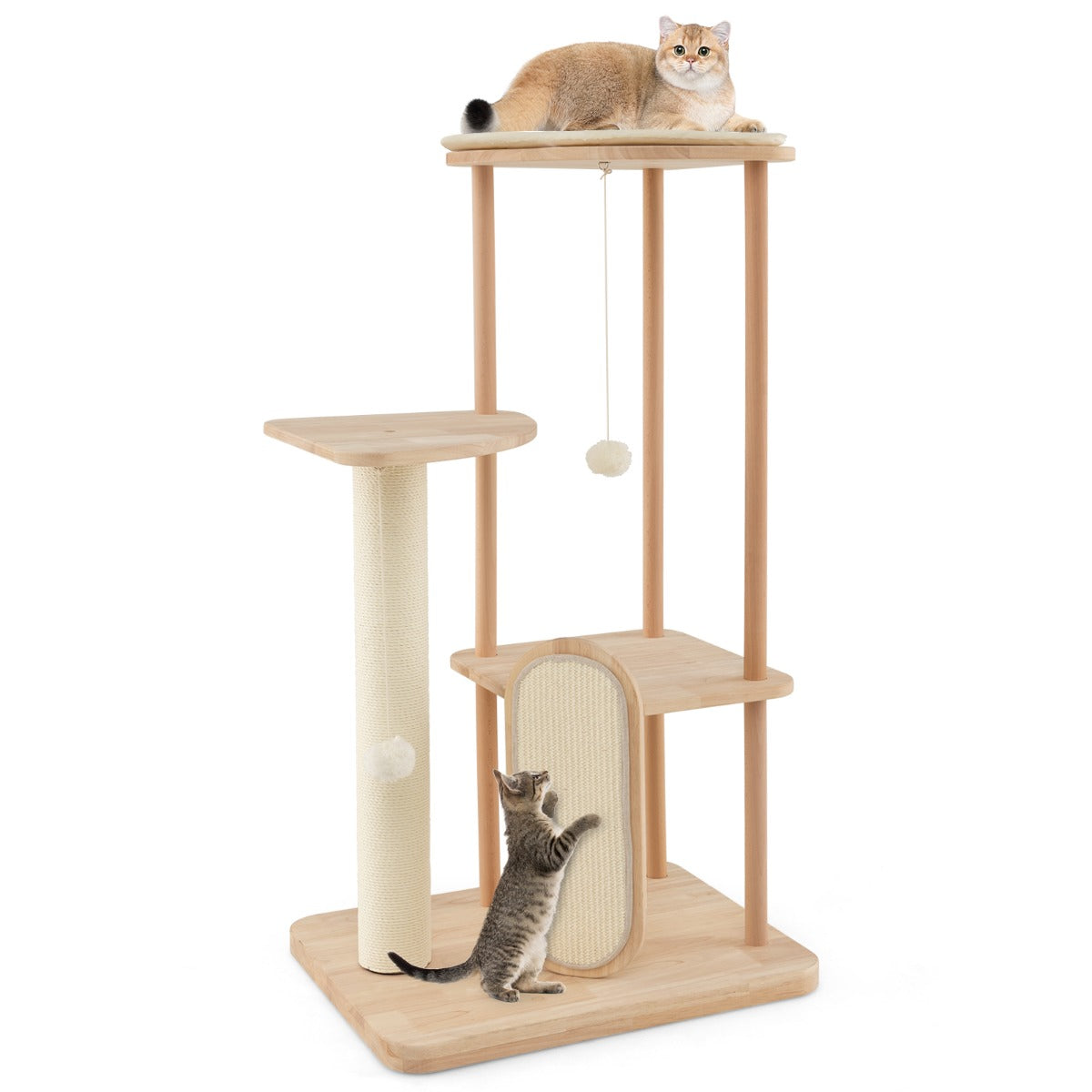 Torre para Gatos com Poste Arranhador em Sisal Plataforma Acolchoada Bege