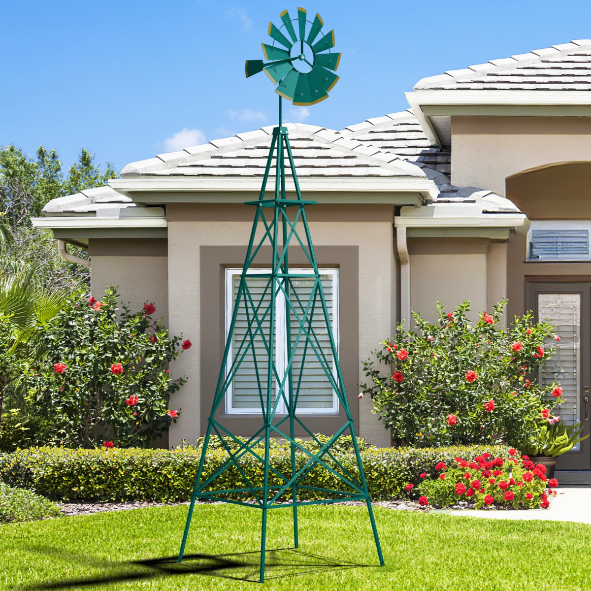 Veleta Decorativa de Metal com 4 Estacas e 4 Pés de Suporte para Jardim - Verde