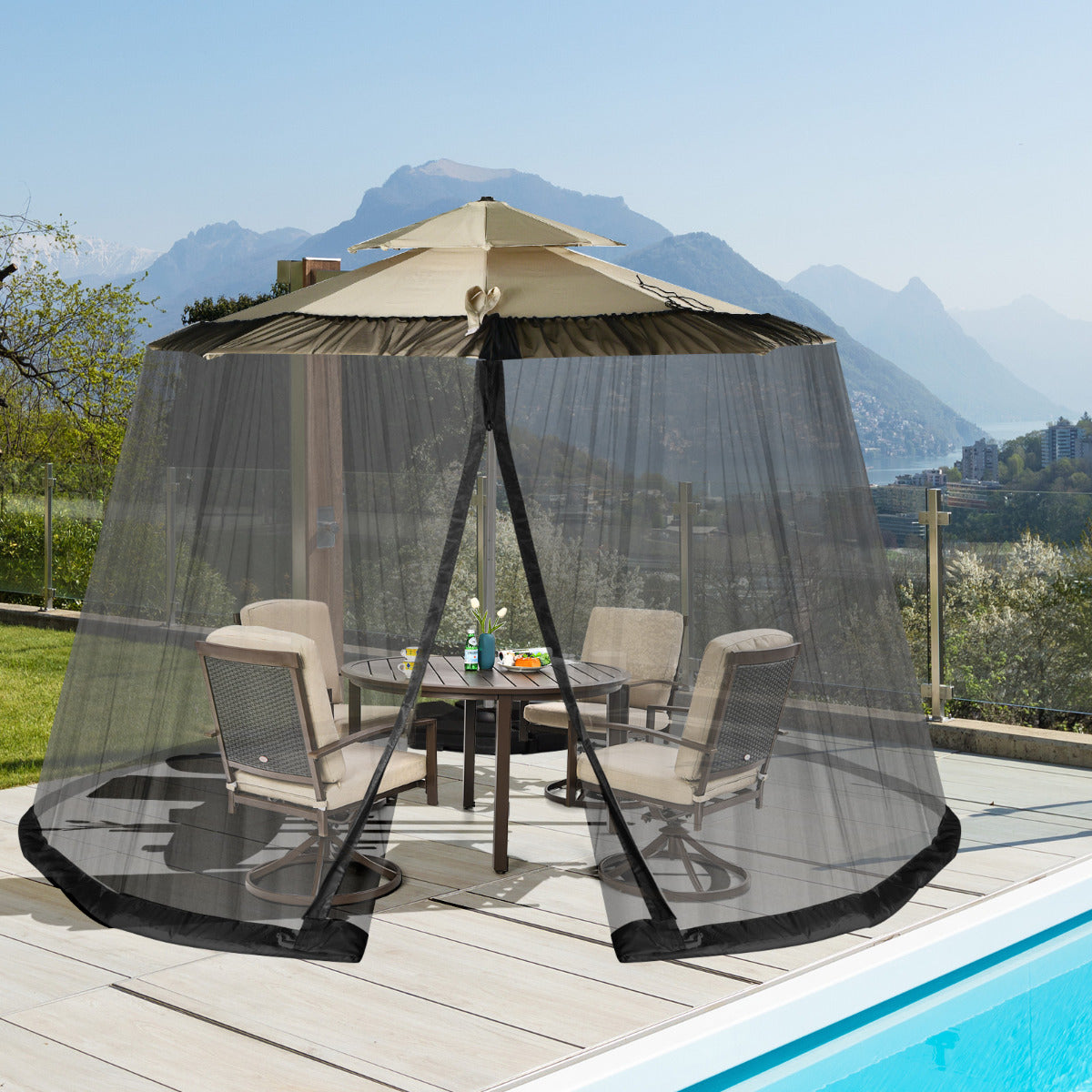 Mosquiteiro para Guarda-Sol de Pátio – 2,5 a 3 m – Preto – Poliester