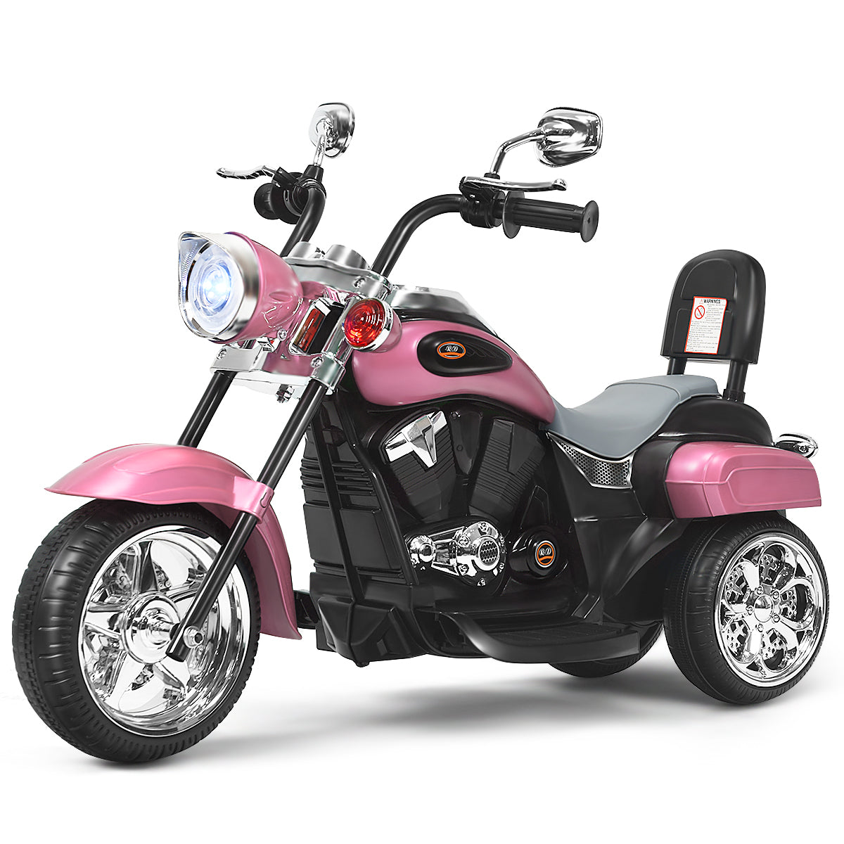 Moto Chopper para Crianças Moto Elétrica com Marcha à Frente Condução Realista Cor-de-Rosa