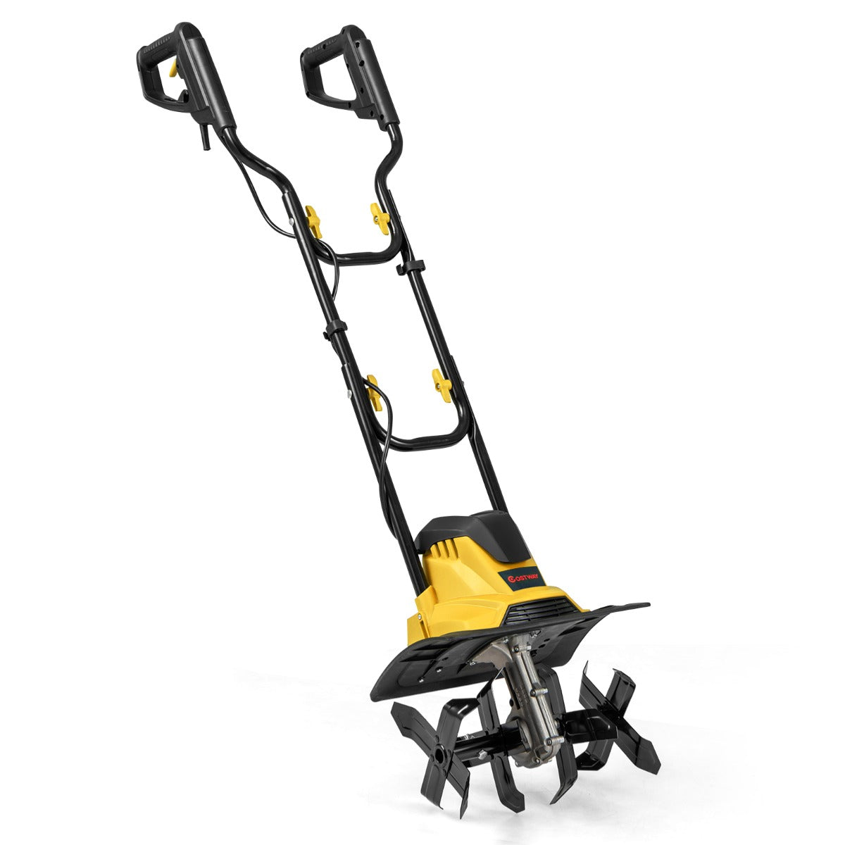 Motoenxada Elétrica com Cabo 1200W com Guiador Dobrável 4 Lâminas Profundidade de Trabalho de 22 cm Escavadoras de Jardinagem Amarelo