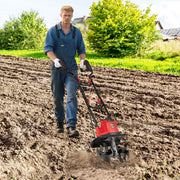 Motoazada Eléctrica com Cabo 750W com Guiador Dobrável 4 Lâminas Profundidade de Trabalho de 22 cm Escarificadores de Jardinagem Vermelho