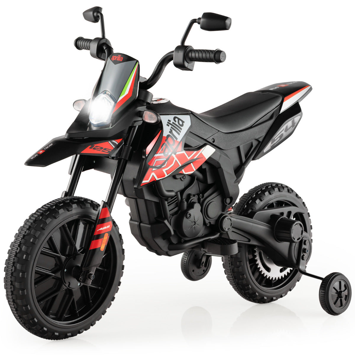 Motocicleta Elétrica Infantil com Licença Aprilia e 2 Rodas de Treino Moto de Bateria 12V para Crianças dos 3 aos 8 Anos Vermelho