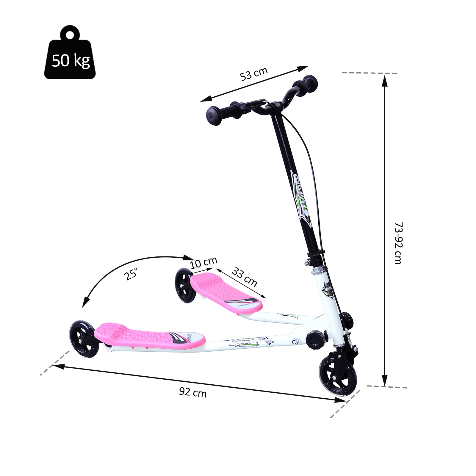 Trotinete Infantil de 3 Rodas Dobrável 92x53x92cm Rosa