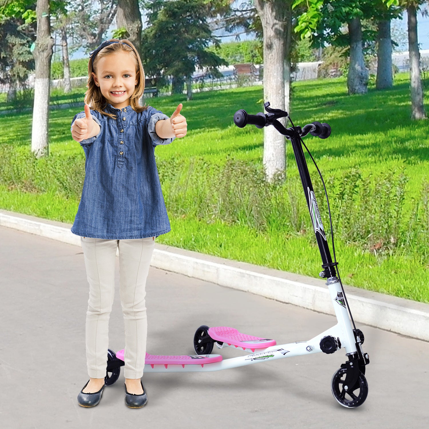 Trotinete Infantil de 3 Rodas Dobrável 92x53x92cm Rosa