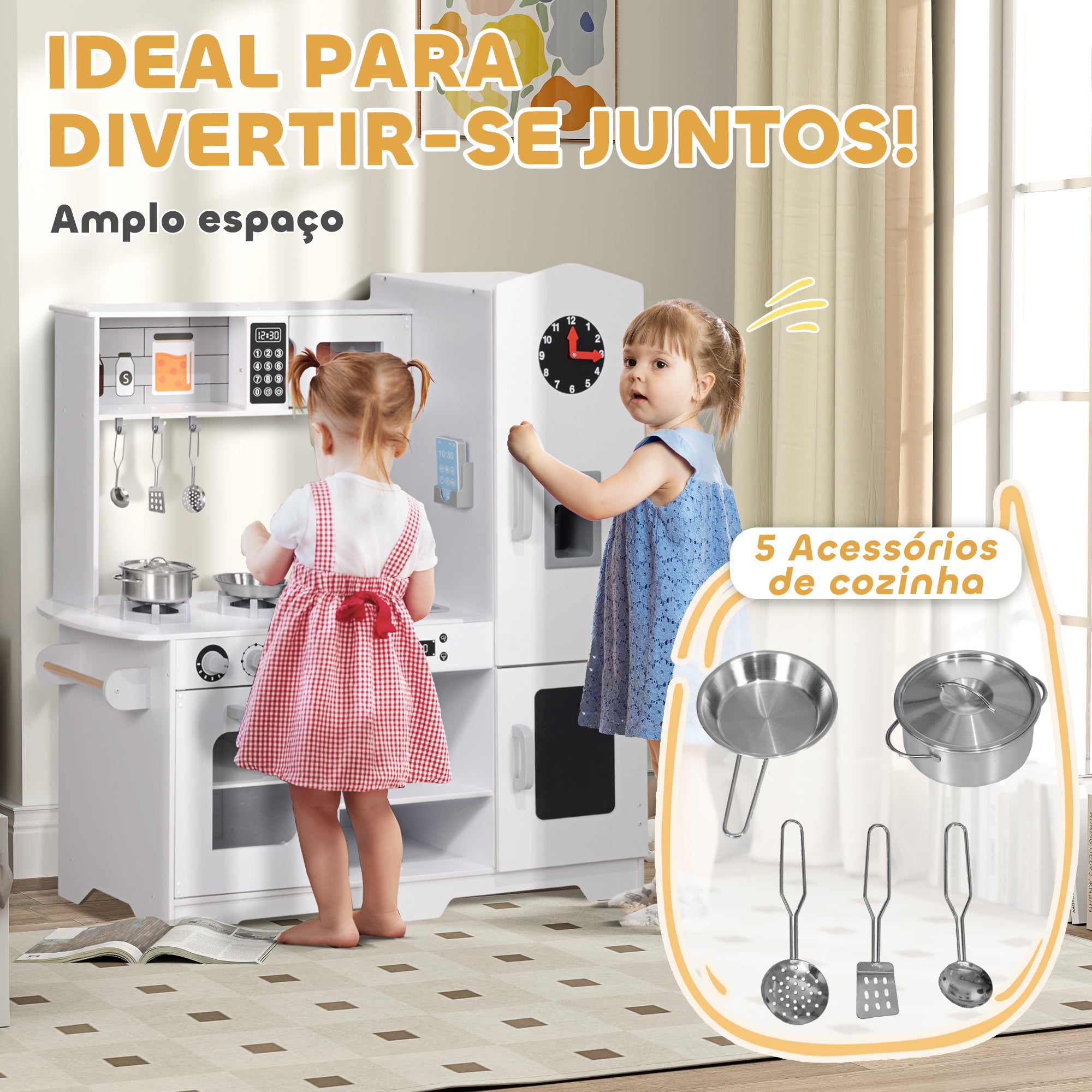 Cozinha de Madeira para Crianças 100,5x41x110 cm - Branco