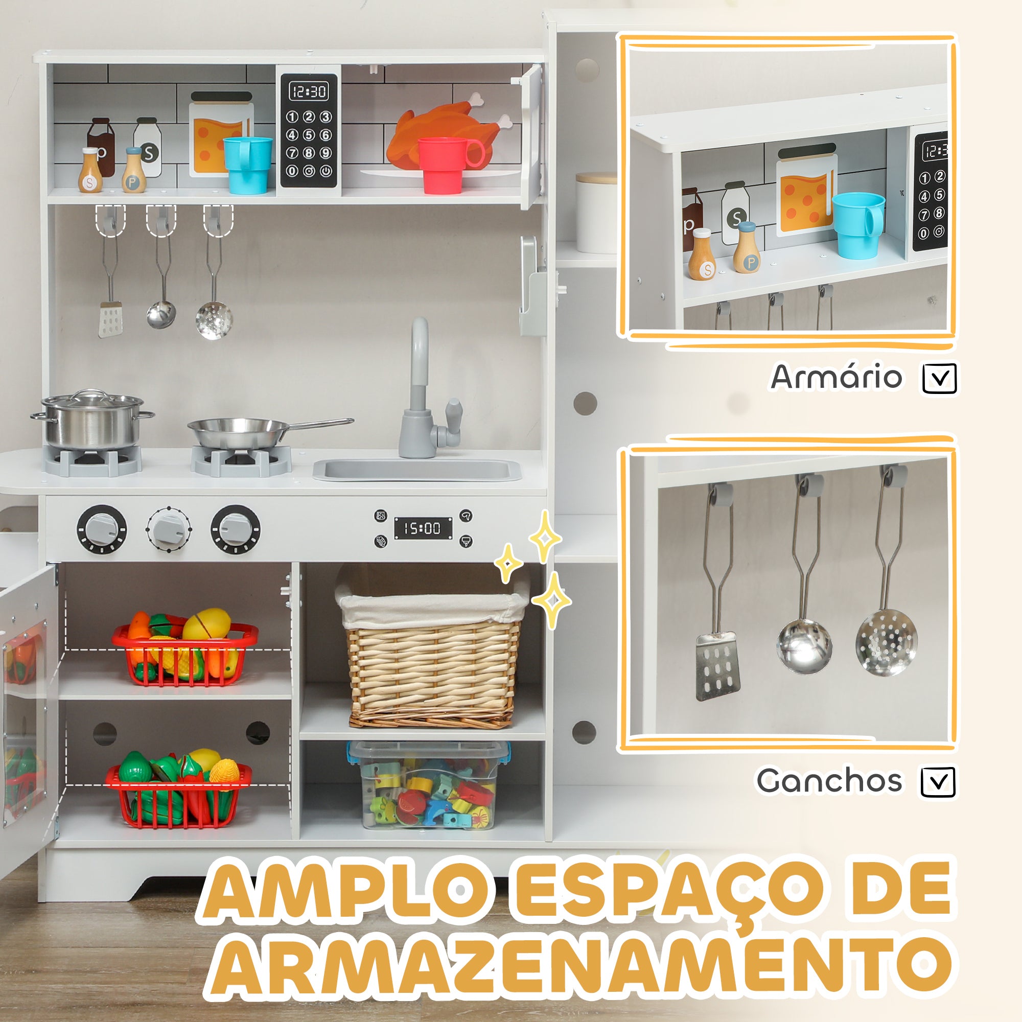 Cozinha de Madeira para Crianças 100,5x41x110 cm - Branco