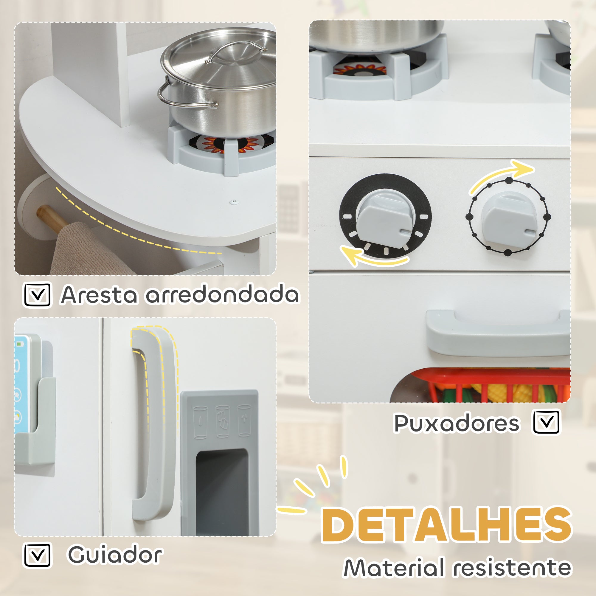Cozinha de Madeira para Crianças 100,5x41x110 cm - Branco