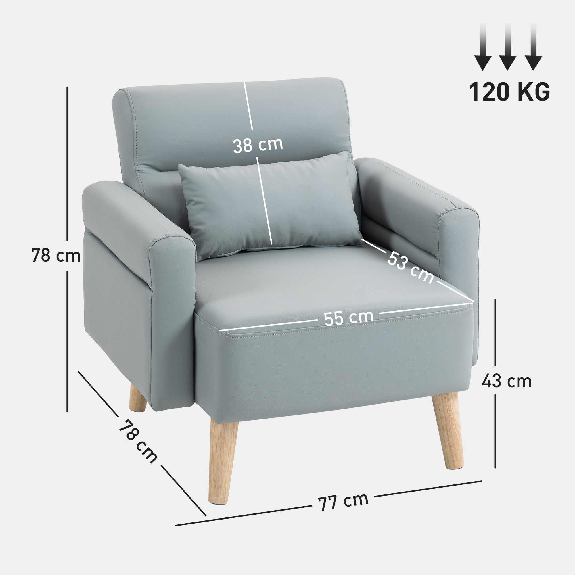 Poltrona Moderna Estofada em Couro Sintético Cinzento 77x78x78 cm