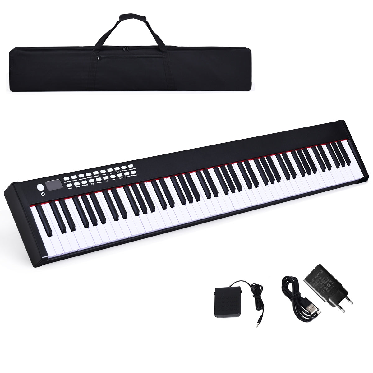 Piano Digital com 88 Teclas e Estojo com Função MIDI Bluetooth e Notas Precisas para Crianças e Adultos Preto e Branco 127 x 21,5 x 6,5 cm