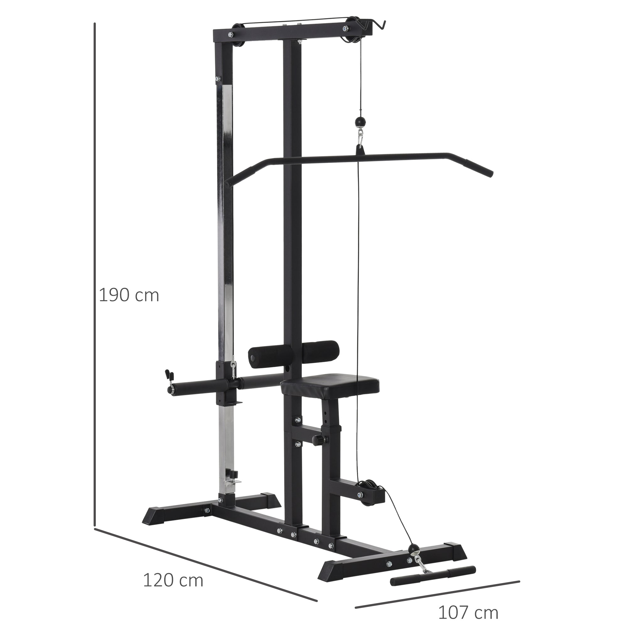 Estação de Treino com Poleia e Assento Ajustável – 107x120x190 cm – Preto – Aço