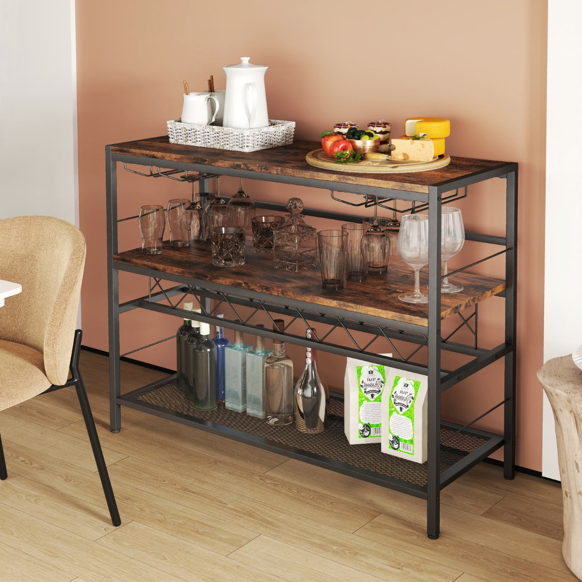 Estante de Vinho – 104 cm – Castanho – Metal