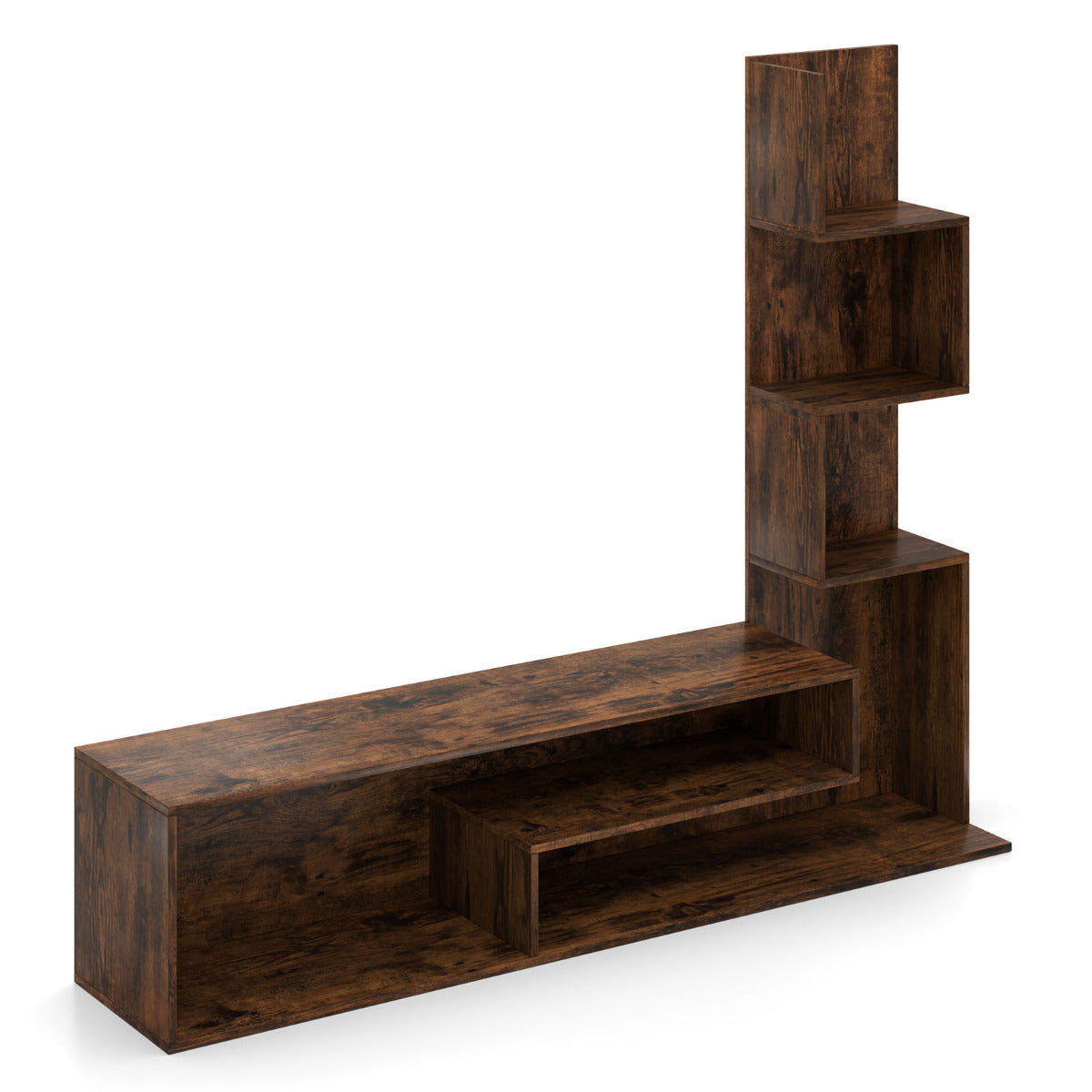 Móvel de TV com Cubos para Televisores até 50" Mesa Consola com Estantes em Forma de L e Compartimentos Abertos para Sala de Estar Castanho