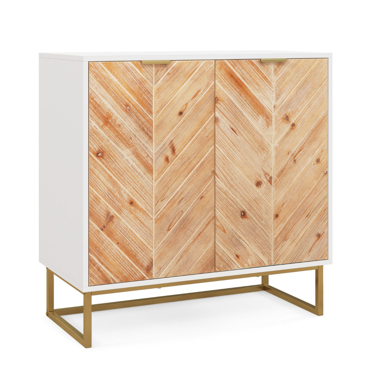 Móvel de Arrumação Consola com Portas e Prateleira Mesa de Centro com Pernas Metálicas Moderno para Sala de Estar Branco