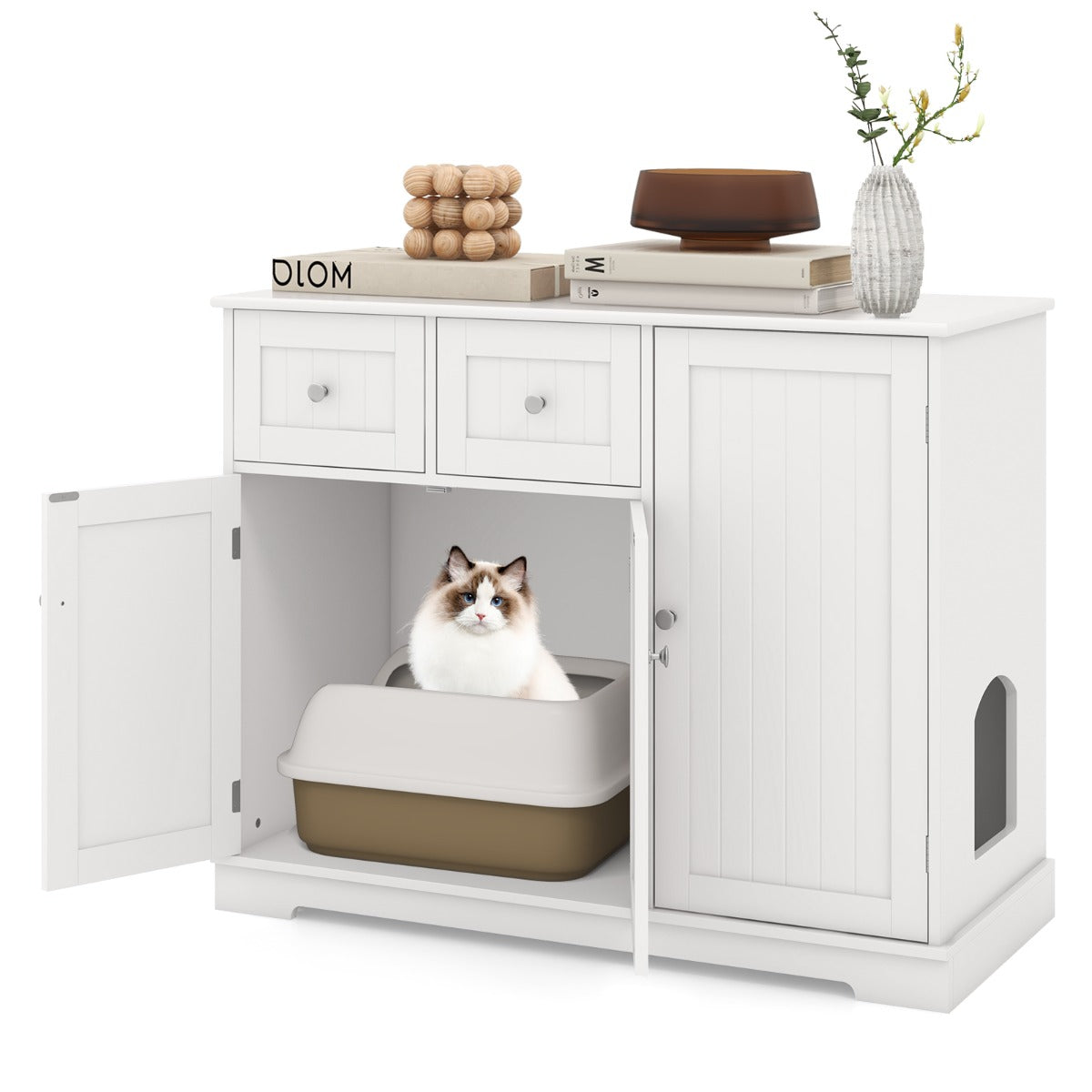 Móvel para Caixa de Areia para Gatos – 100 x 45 x 80 cm – Branco – Aglomerado de MDF