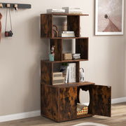 Móvel com Casa de Banho Oculta para Gatos com 3 Estantes Abertos Entrada Lateral Portas 60 x 45,5 x 142 cm Castanho