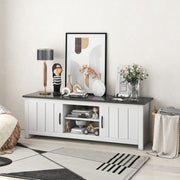 Móvel de TV até 65" com 2 Portas 2 Armários Prateleiras Abertas 2 Orifícios para Cabos 145 x 39,5 x 49,5 cm-Cinza Escuro