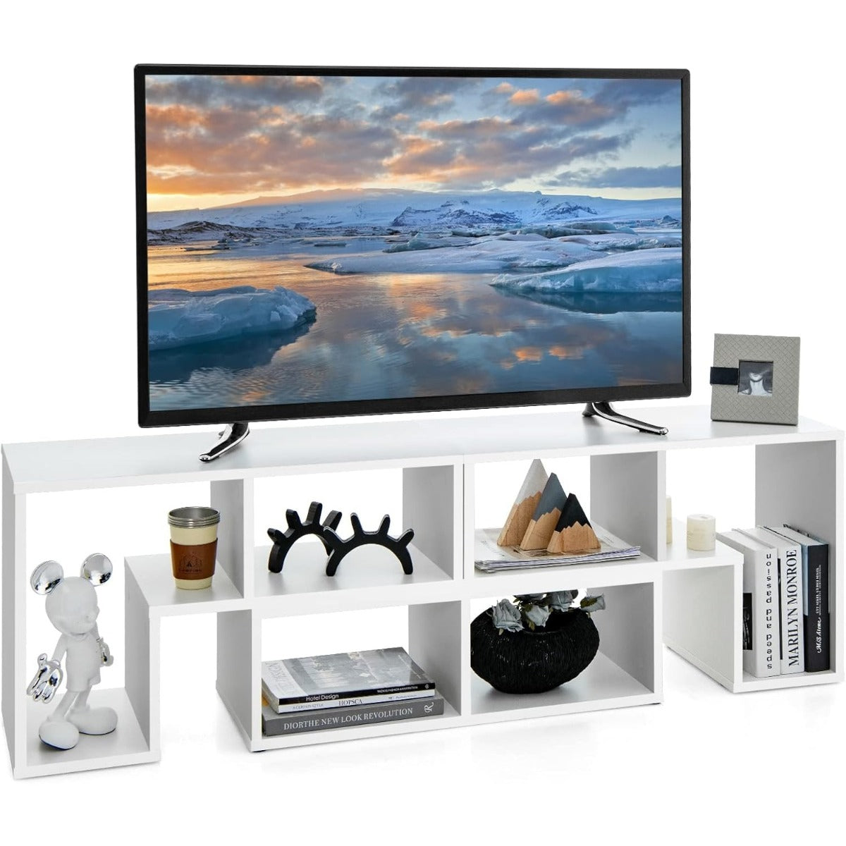 Móvel de TV Consola 3 Peças para Televisores até 165,1 cm com Grande Espaço de Armazenamento Design de Combinação Livre Branco