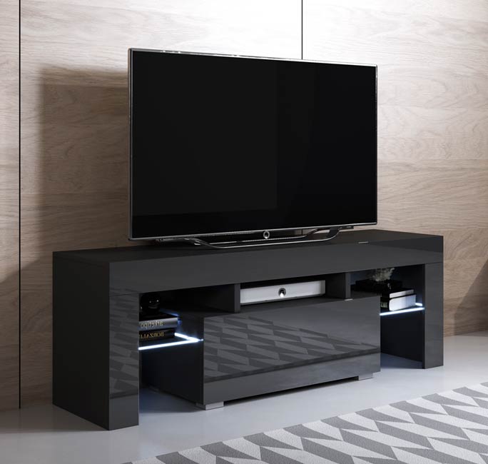 Móvel TV Ernes (130x45cm) preto com LED