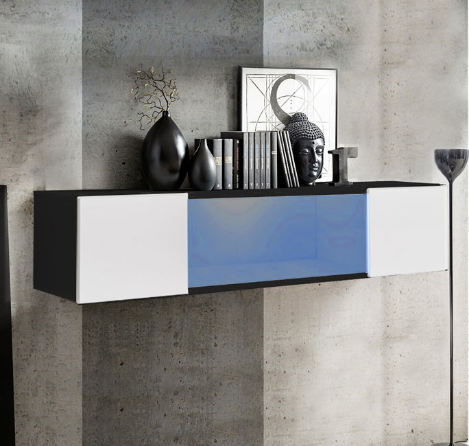 Armário Pendurado Modelo Kaira H160CC (160x30cm) em Preto e Branco