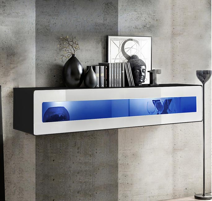 Armário Pendurado Modelo Kaira H160CR (160x30cm) em Preto e Branco