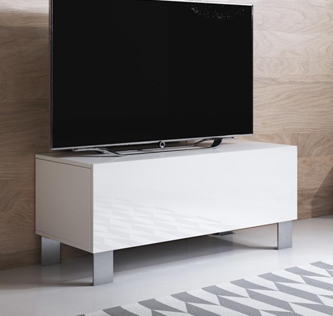 Móvel de TV Leiko H1 (100x42cm) branco com pernas de alumínio