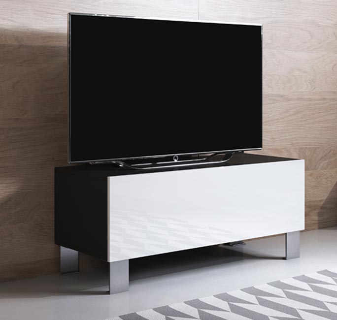 Móvel de TV Leiko H1 (100x42cm) preto e branco com pernas de alumínio