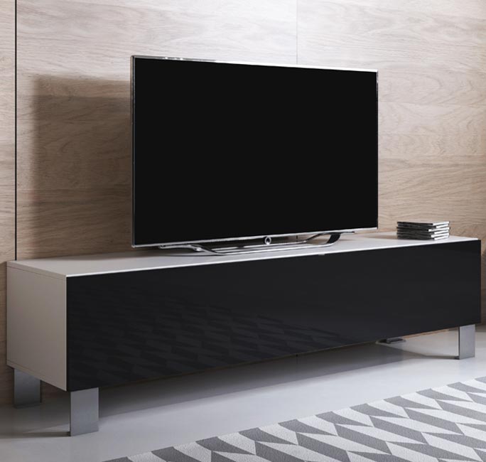 Móvel de TV Leiko H2 (160x42cm) branco e preto com pés de alumínio