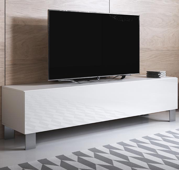 Móvel de TV modelo Leiko H2 (160x42cm) branco com pés de alumínio
