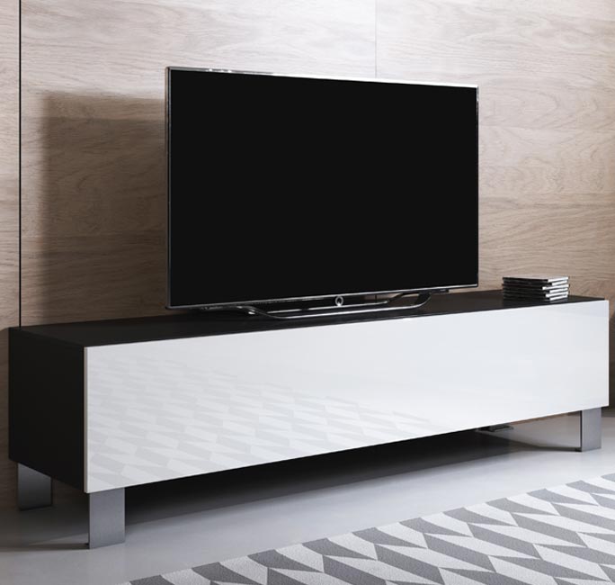 Móvel de TV Leiko H2 (160x42cm) Preto e Branco com Pés de Alumínio