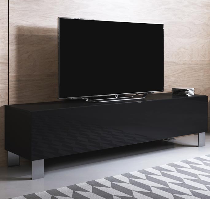 Móvel de TV Leiko H2 (160x42cm) preto com pernas de alumínio