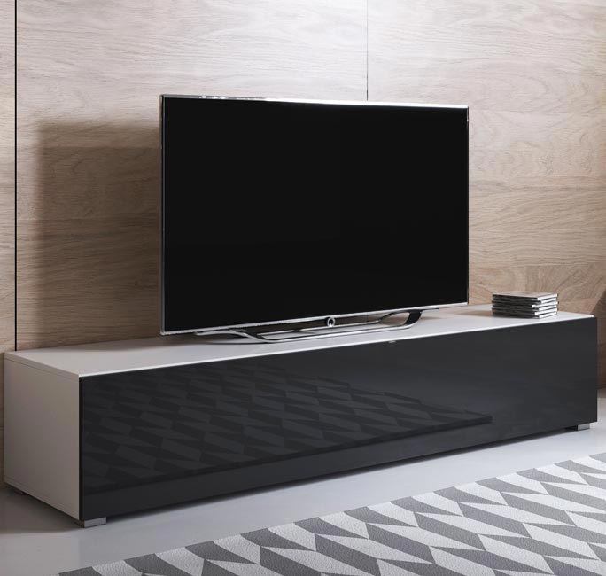 Móvel de TV Leiko H2 (160x32cm) em branco e preto com pés padrão