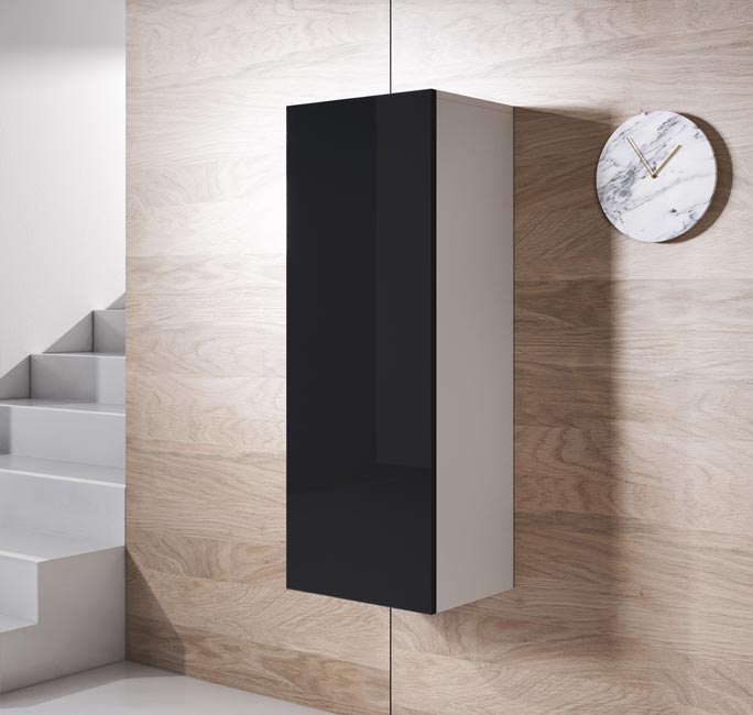 Armário Suspenso Modelo Leiko V1 (40x126cm) Branco e Preto