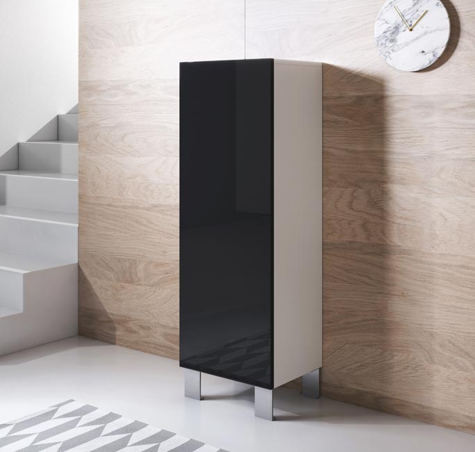Armário Leiko V1 (40x138cm) Branco e Preto com Pés de Alumínio