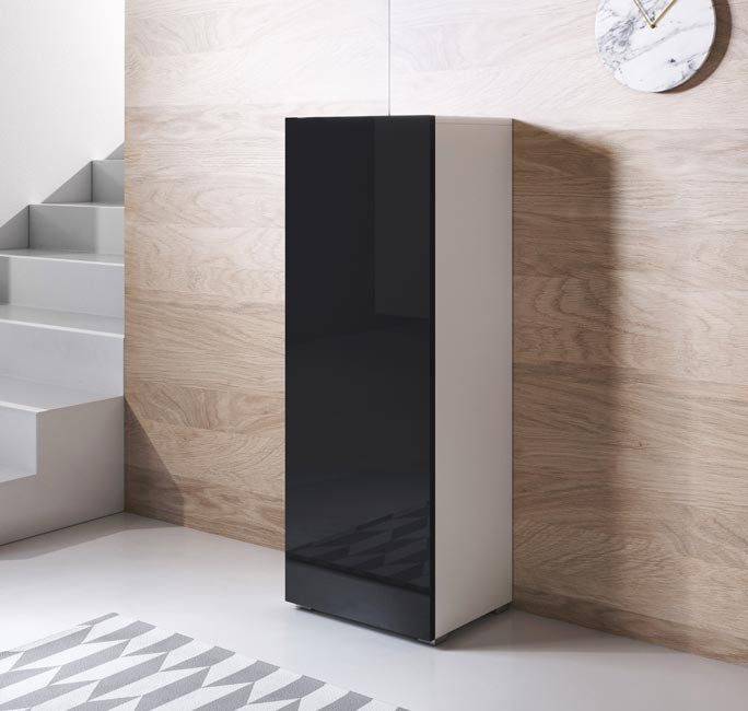 Armário Leiko V1 (40x128cm) Branco e Preto com Pernas Padrão